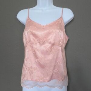 Vintage Y2K Pink Nine West Silk cami lace floral trim